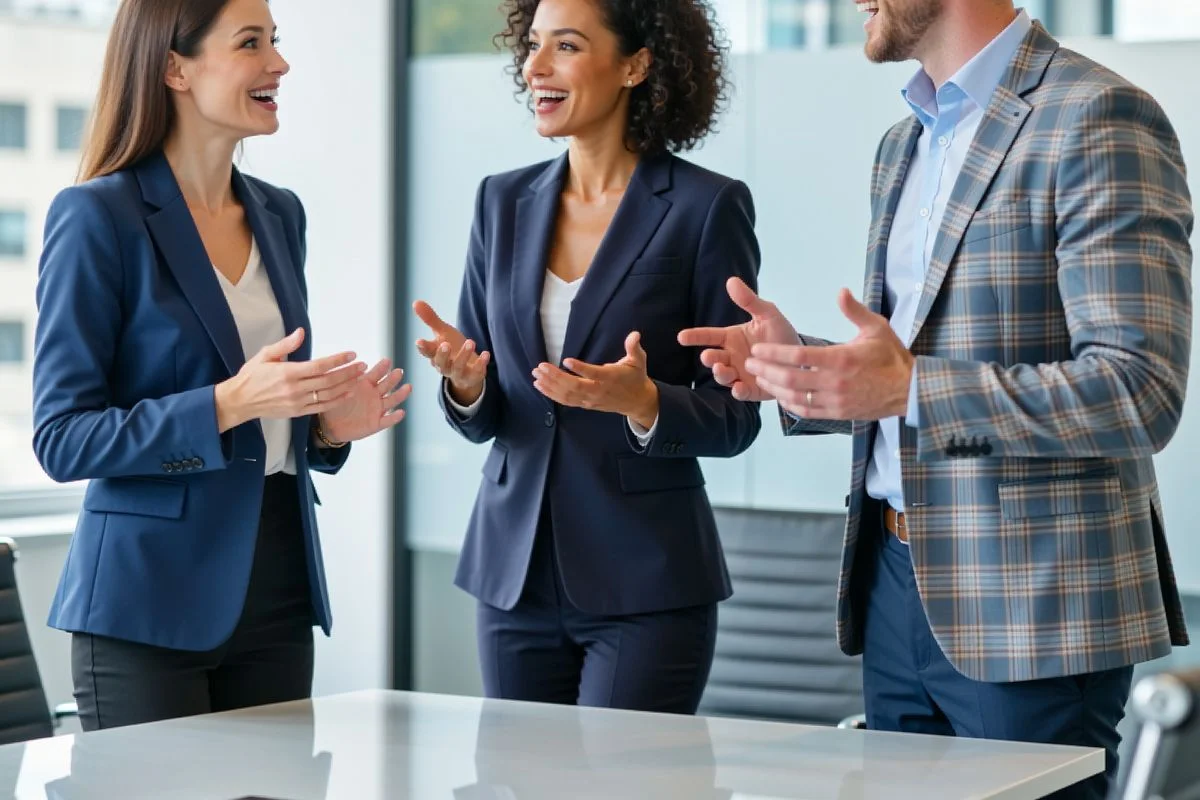 Business team discussing strategy in a modern office